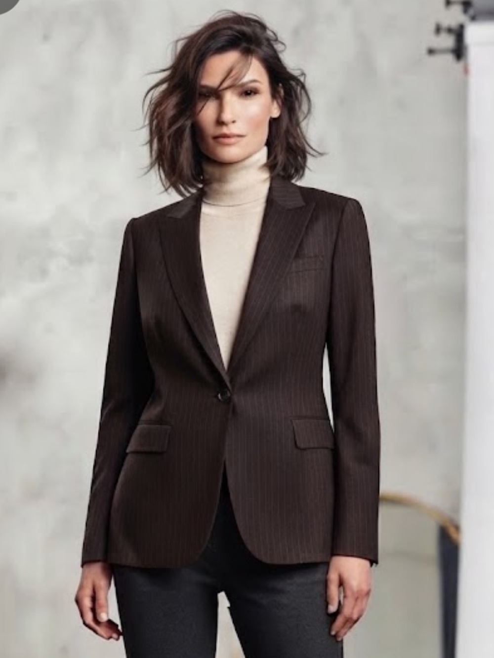 Vintage Elie Tahari Wool Dark Brown Pinstripe Blazer Size 10